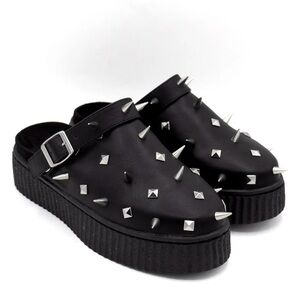 Grave Spike Black Leather Mules